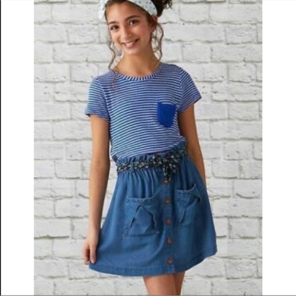 Matilda Jane Oceanside Chambray Blue Skirt NWT 14 Girl